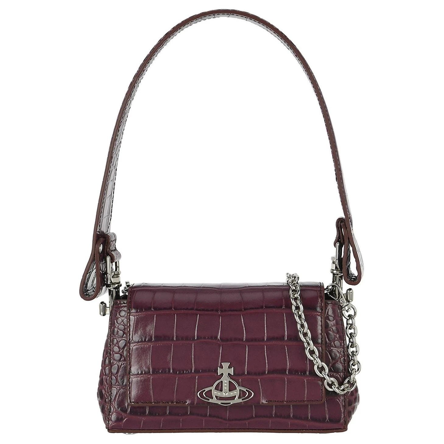 商品[国内直发] Vivienne Westwood|西太后 HAZEL 土星Logo 鳄鱼压纹纹理皮革 腋下包单肩手提包 小号 女款 紫色,价格¥4710,第1张图片