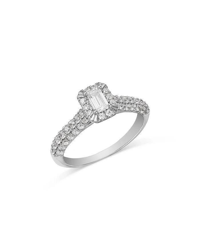 商品Bloomingdale's Fine Collection|Diamond Emerald Cut Halo Ring in 14K White Gold, 1 ct. t.w.,价格¥17395,第1张图片详细描述