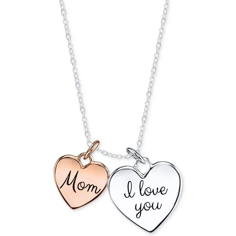 商品Unwritten|Two-Tone Mom Double Heart Pendant Necklace in Sterling Silver and Rose Gold-Plated Sterling Silver,价格¥300,第2张图片详细描述