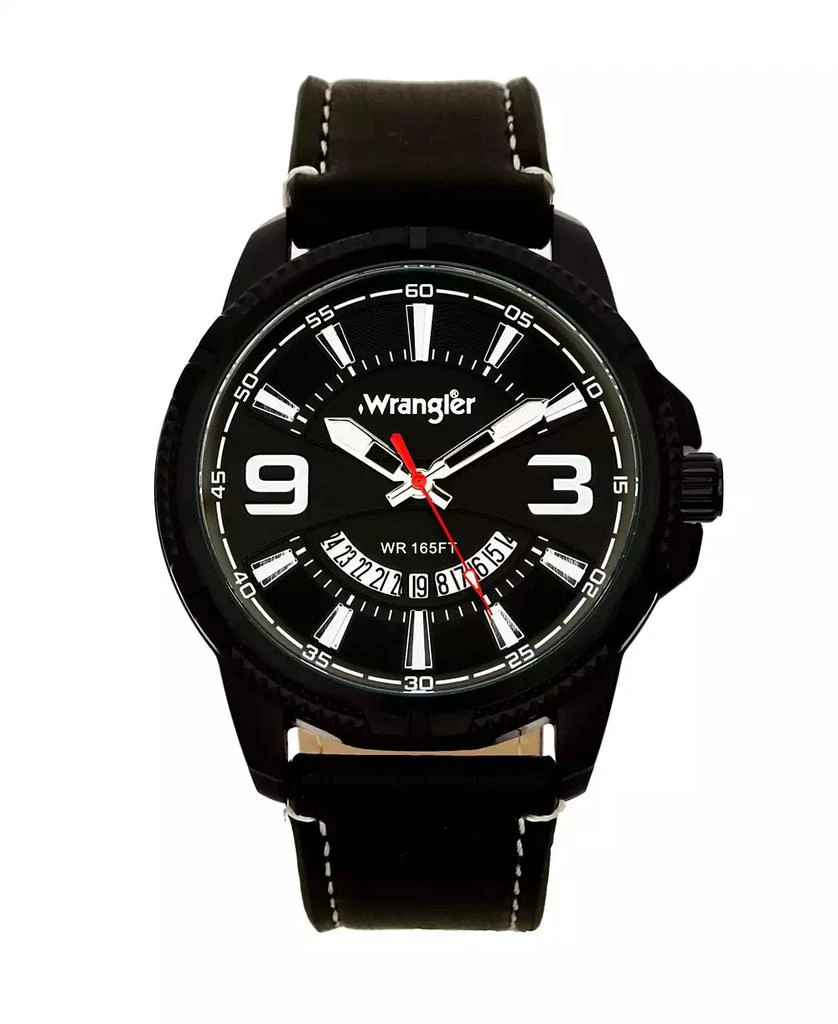 商品Wrangler|Men's Watch, 48MM Black Ridged Case with Black Zoned Dial, Outer Zone is Milled with White Index Markers, Outer Ring Has is Marked with White, Analog Watch with Red Second Hand and Crescent,价格¥502,第1张图片