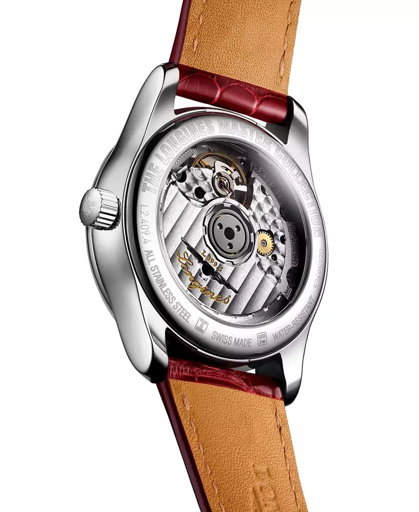 商品Longines|Women's Swiss Automatic Master Diamond (1/20 ct. t.w.) Red Leather Strap Watch 34mm,价格¥22947,第2张图片详细描述