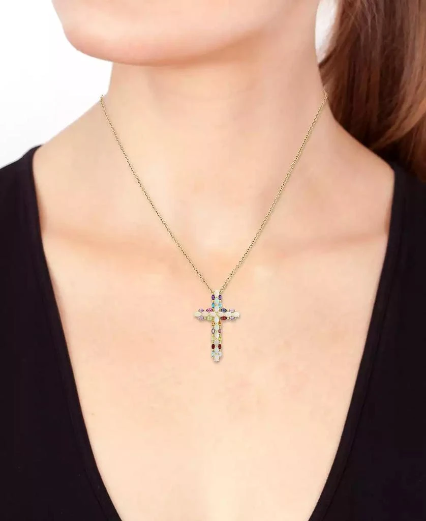 商品Effy|EFFY® Opal (5 ct. t.w.) & Multi-Gemstone (4-5/8 ct. t.w.) 18" Cross Pendant Necklace in 14k Gold,价格¥13418,第2张图片详细描述