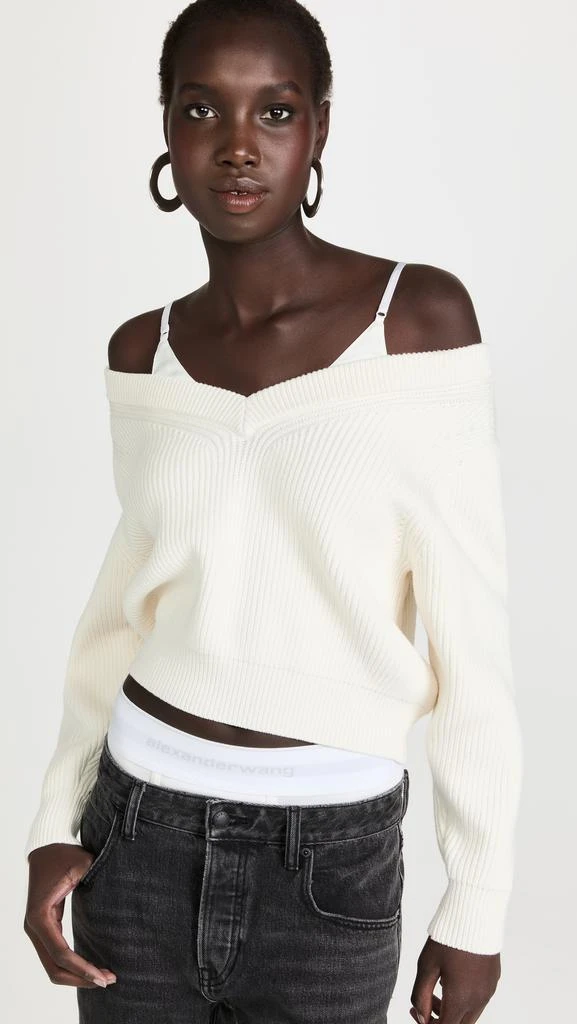 商品Alexander Wang|alexanderwang.t 缎面吊带背心 V 领套头衫,价格¥1003,第2张图片详细描述