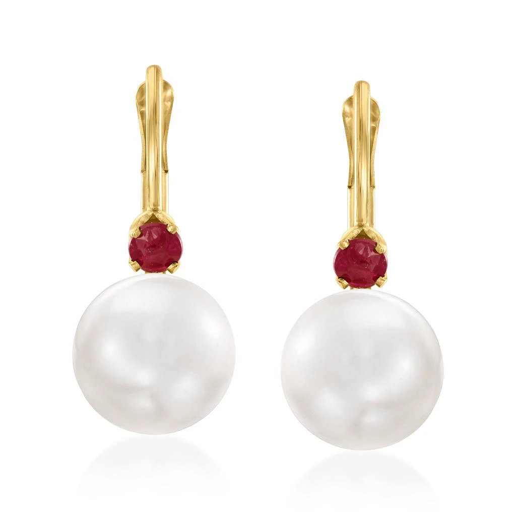 商品Ross-Simons|Ross-Simons 7-7.5mm Cultured Pearl and . Ruby Earrings in 14kt Yellow Gold,价格¥1178,第1张图片