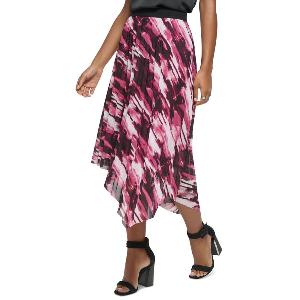 Women's Printed Asymmetrical Hem Pleated Midi Skirt商品第3张图片规格展示