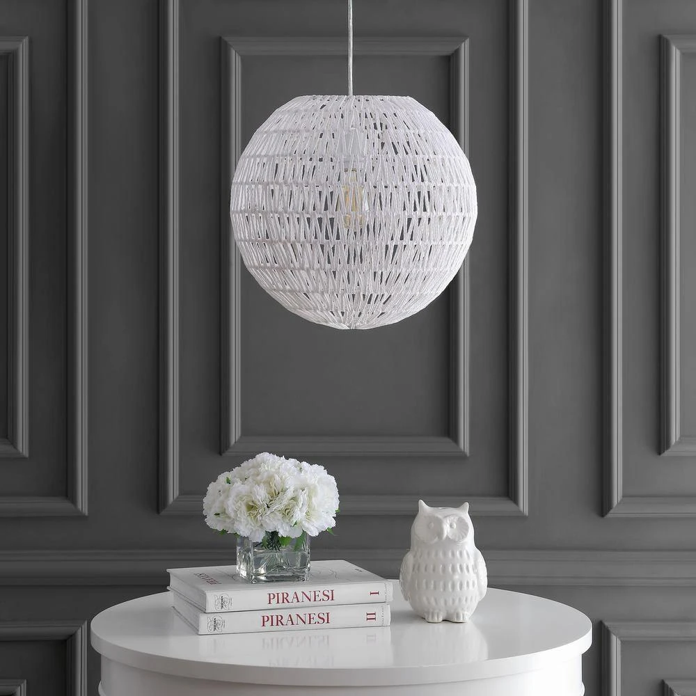 商品JONATHAN Y|Luna 15.75" 1-Light Bohemian Modern Woven Rattan/Iron LED Pendant,价格¥736,第4张图片详细描述