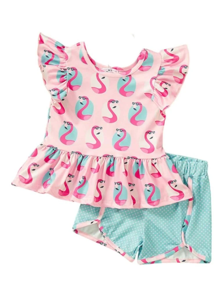 商品Pete + Lucy|Girl's Cool Flamingo 2 Piece Short Set In Pink/light Blue,价格¥263,第1张图片