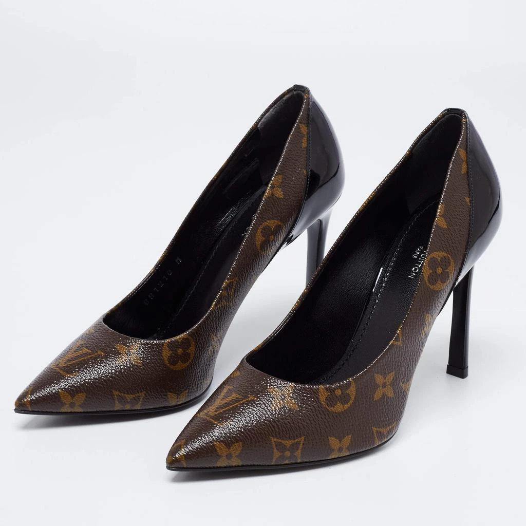 商品[二手商品] Louis Vuitton|Louis Vuitton Brown/Black Monogram Canvas And Patent Leather Cherie Pumps Size 37,价格¥5602,第2张图片详细描述