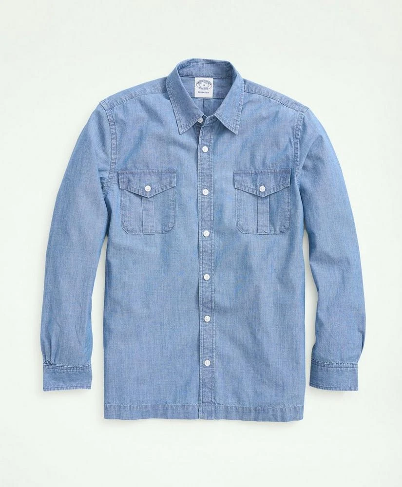 商品Brooks Brothers|Relaxed Cotton Chambray Military Shirt,价格¥777,第1张图片