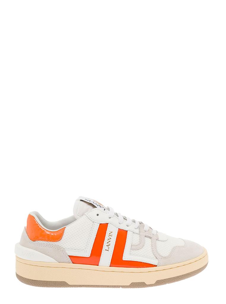 Clay Low White and Orange Leather and Mesh  Sneaker Lanvin Woman商品第1张图片规格展示