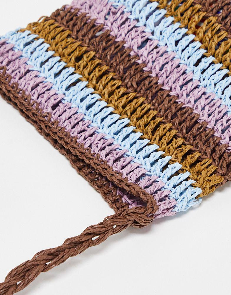 商品ASOS|ASOS DESIGN straw cross body bag in purple and beige stripe,价格¥154,第4张图片详细描述