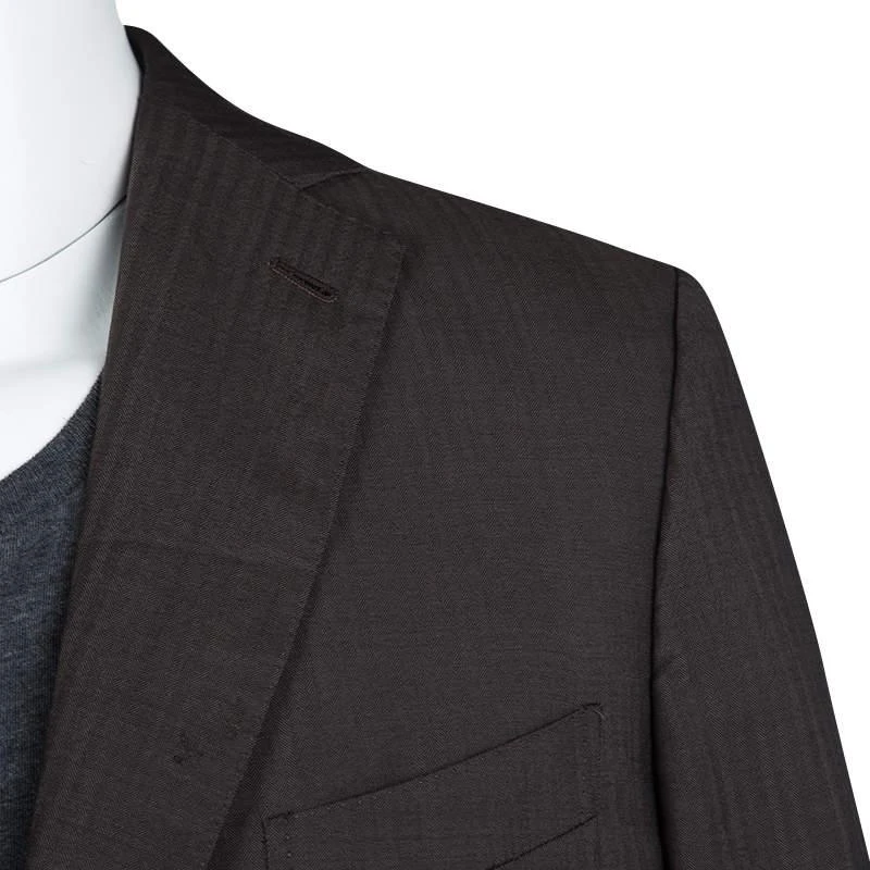 商品[二手商品] Zegna|Ermenegildo Zegna Brown Self Striped Micronsphere Wool Custom Made Blazer XL,价格¥913,第4张图片详细描述