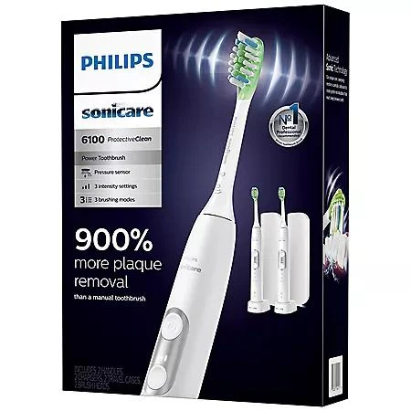 商品Philips Sonicare|Philips Sonicare 6100 ProtectiveClean Power Toothbrush, 2 pk. - Choose Your Color,价格¥1326,第1张图片