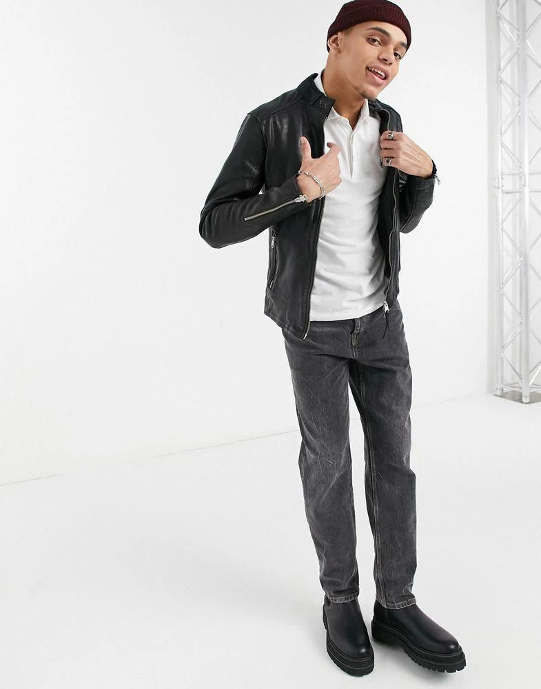 商品ALL SAINTS|AllSaints Cora slim fit zip through leather jacket in black,价格¥2842,第4张图片详细描述