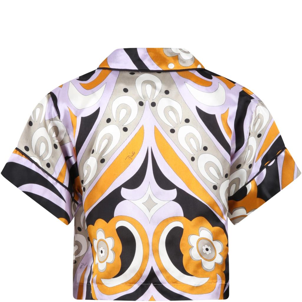 Emilio Pucci Multicolor Shirt For Girl With Black Logo商品第2张图片规格展示