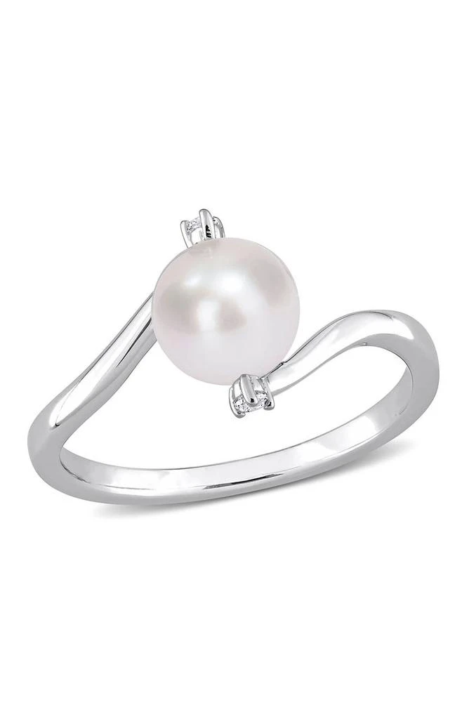 商品DELMAR|Sterling Silver 7–7.5mm Cultured Freshwater Pearl & Lab Created White Sapphire Ring,价格¥450,第1张图片