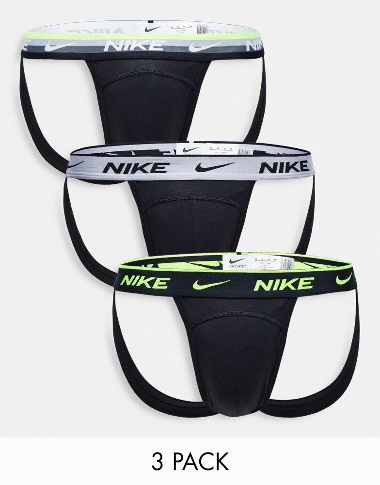 商品NIKE|Nike 3 pack jock straps in black with coloured waistbands,价格¥218,第1张图片