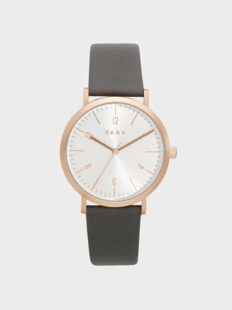 商品DKNY|Minetta Grey Leather Rose Gold-Tone Watch,价格¥755,第1张图片