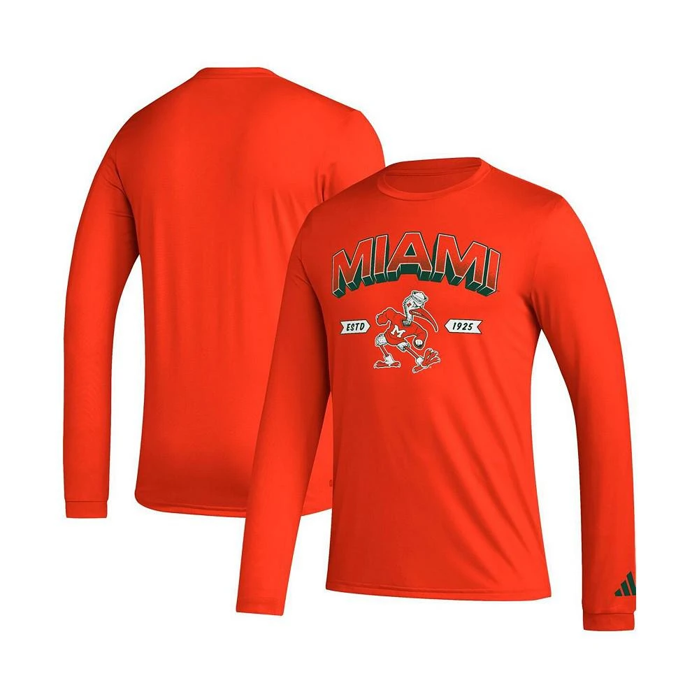 商品Adidas|Men's Orange Miami Hurricanes Mighty Mascot Pregame Long Sleeve T-shirt,价格¥242,第2张图片详细描述