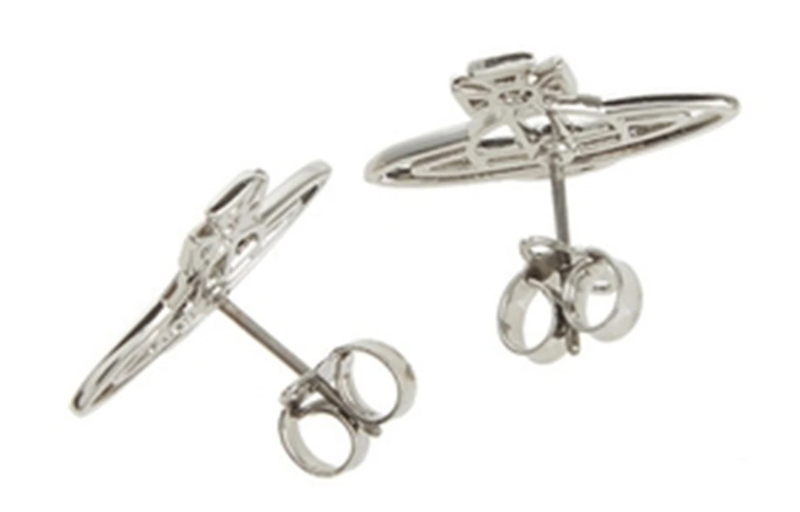 商品[国内直发] Vivienne Westwood|Thin line flat orb 细线条土星经典纯色休闲 耳钉 女款 银色,价格¥1180,第7张图片详细描述