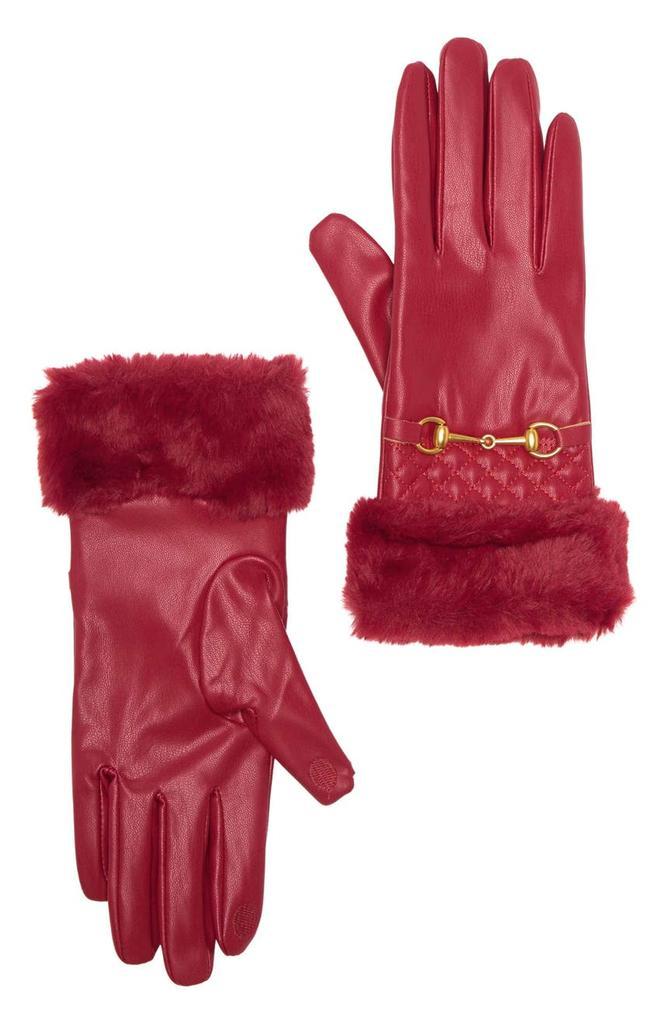 商品Vince Camuto|Quilted Faux Fur Trim Faux Leather Gloves,价格¥147,第1张图片