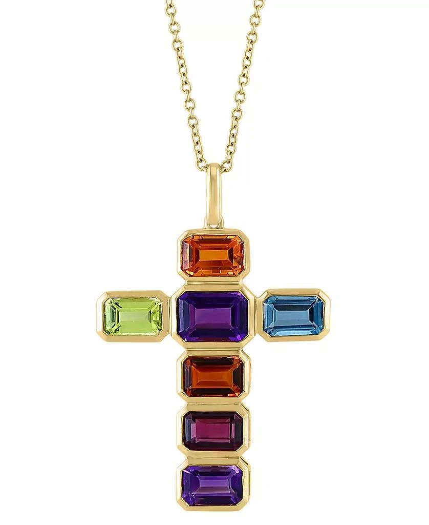 商品Effy|EFFY® Multi-Gemstone Cross 18" Pendant Necklace (5-1/4 ct. t.w.) in 14k Gold,价格¥6499,第4张图片详细描述