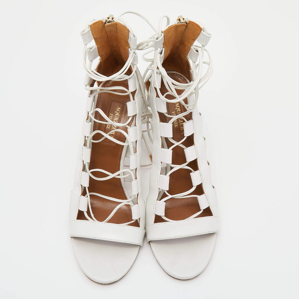 Aquazzura White Leather Amazon Lace-up Sandals Size 37.5商品第3张图片规格展示