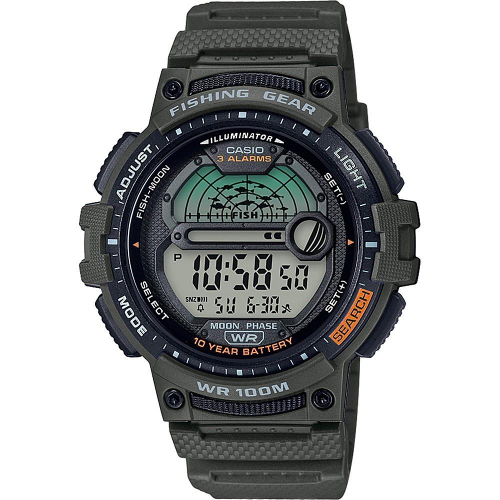 商品Casio|Men's Digital Fishing Gear Green Resin Strap Watch 47mm,价格¥226,第1张图片