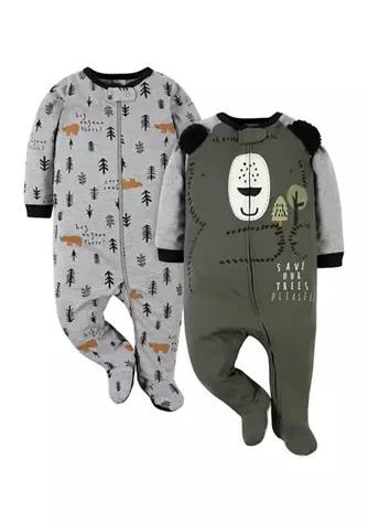 商品Gerber|Baby Boys 2 Pack Bear Zip Up Footies,价格¥84,第1张图片