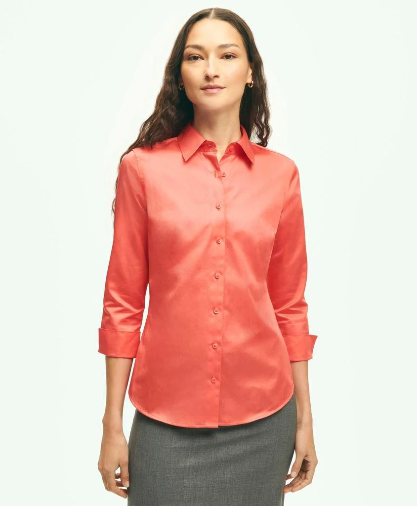 商品Brooks Brothers|Fitted Stretch Cotton Sateen Three-Quarter Sleeve Blouse,价格¥413,第1张图片