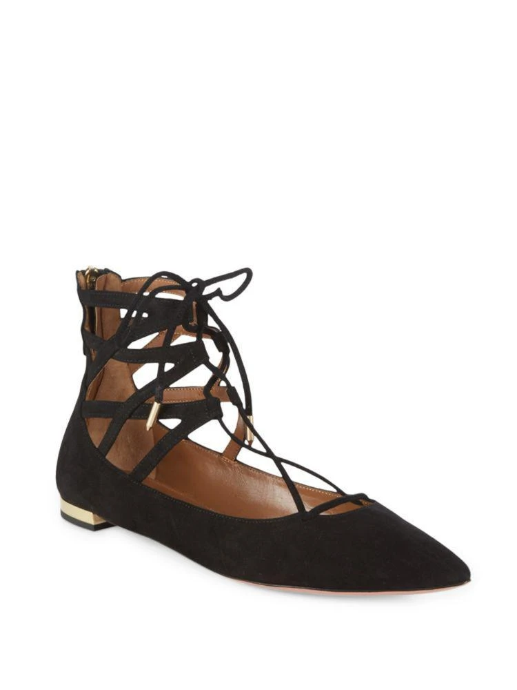 商品Aquazzura|Belgravia 麂皮绑带平底鞋,价格¥5464,第1张图片