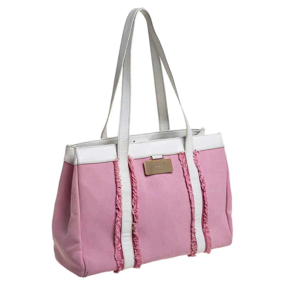 商品[二手商品] Kate Spade|Kate Spade Pink/White Canvas and Leather Metal Plate Tote,价格¥813,第3张图片详细描述