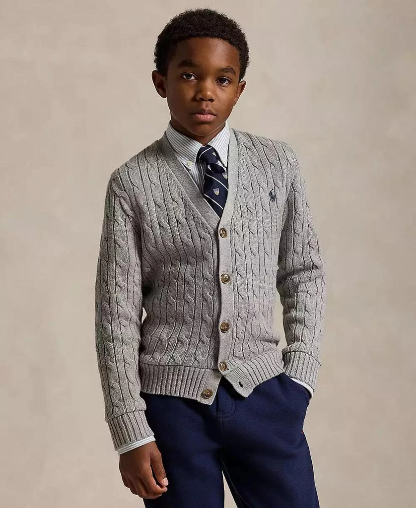 商品Ralph Lauren|Big Boys Cable-Knit Cotton V-Neck Cardigan Sweater,价格¥480,第1张图片