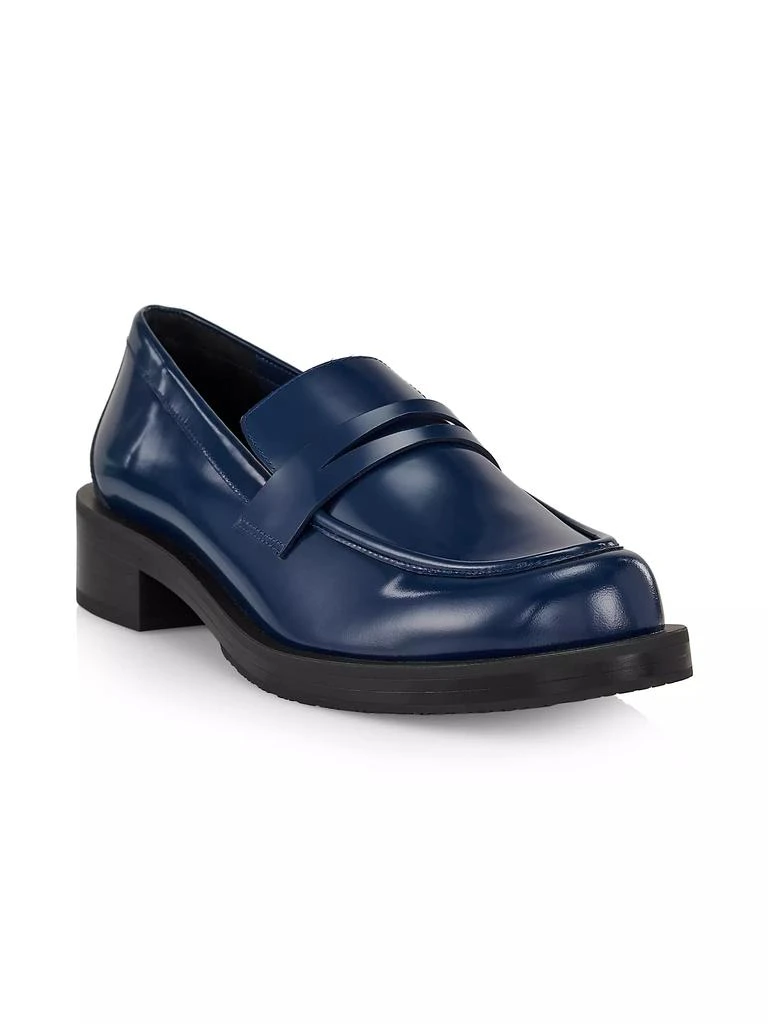 商品Stuart Weitzman|Palmer 40MM Brushed Leather Stacked Heel Loafers,价格¥1481,第2张图片详细描述