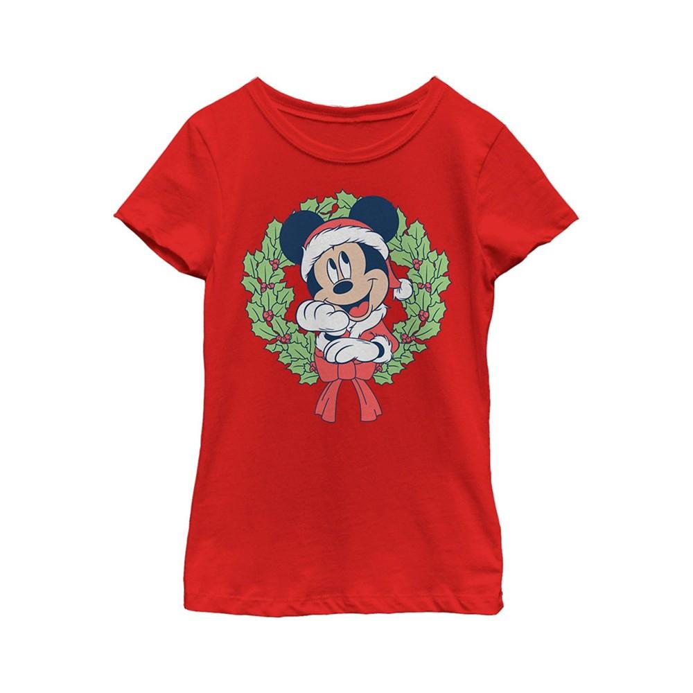 Girl's Mickey & Friends Mickey Mouse Christmas Wreath  Child T-Shirt商品第1张图片规格展示