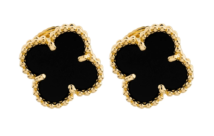 商品[国内直发] Van Cleef & Arpels|梵克雅宝 Alhambra四叶幸运系列 单花 四叶草 9.5mm 18k金 耳钉 女款 黑金色,价格¥22514,第1张图片