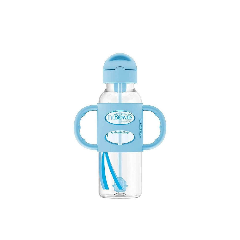 商品Dr. Browns|Narrow Sippy Straw Bottle with 100% Silicone Handles, 8oz, Blue,价格¥121,第1张图片