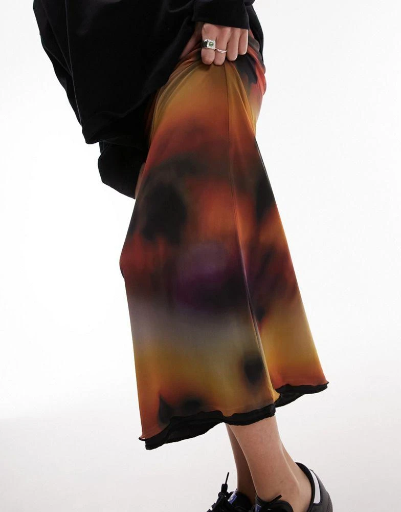 商品Topshop|Topshop jersey mesh maxi skirt with tie waist detail in abstract tie-dye,价格¥211,第2张图片详细描述