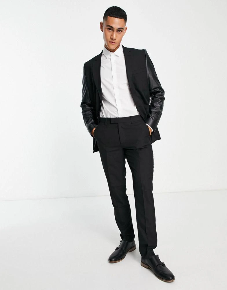 商品BOLONGARO TREVOR|Bolongaro Trevor suit jacket in black with faux leather sleeves,价格¥399,第4张图片详细描述
