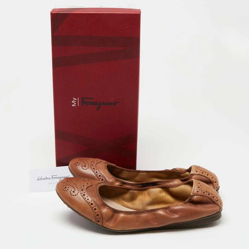 Salvatore Ferragamo Brown Brogue Leather Scrunch Ballet Flats Size 40.5 商品