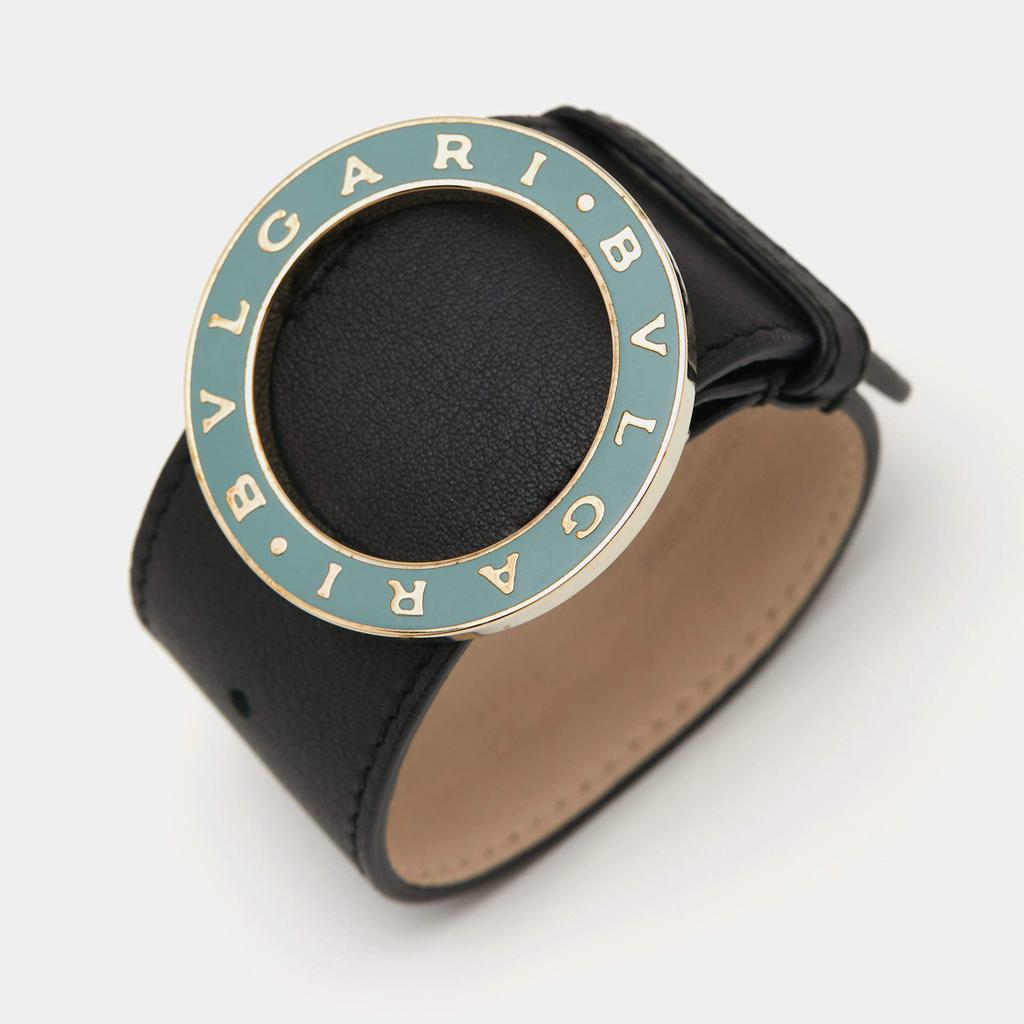 Bvlgari Pale Gold Tone Wrap Black Leather Bracelet商品第2张图片规格展示