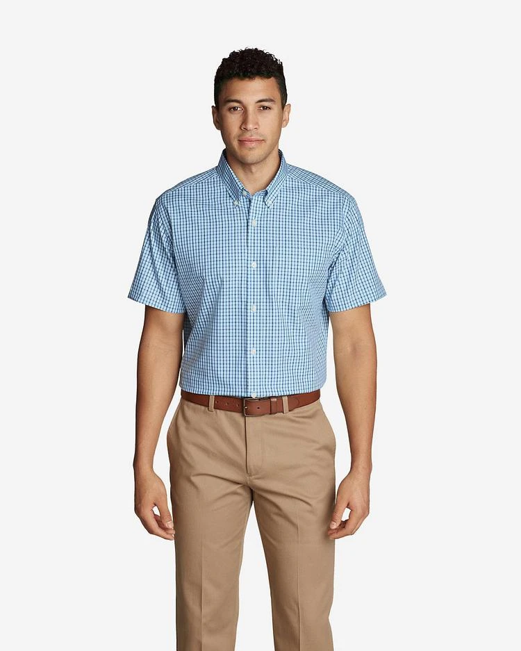 商品Eddie Bauer|Men's Wrinkle-Free Relaxed Fit Short-Sleeve Pinpoint Oxford Shirt - Blues,价格¥242-¥335,第1张图片