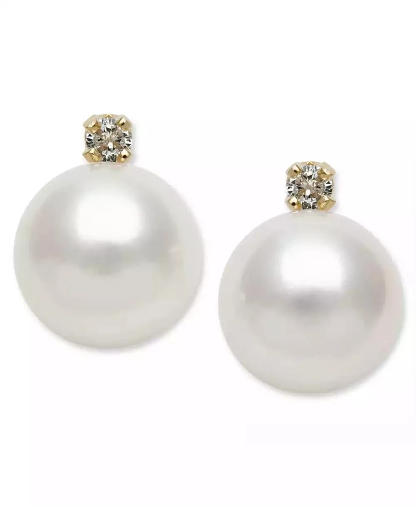 商品Belle de Mer|14k Gold Earrings, Cultured Freshwater Pearl (7mm) and Diamond Accent Stud Earrings,价格¥3510,第1张图片