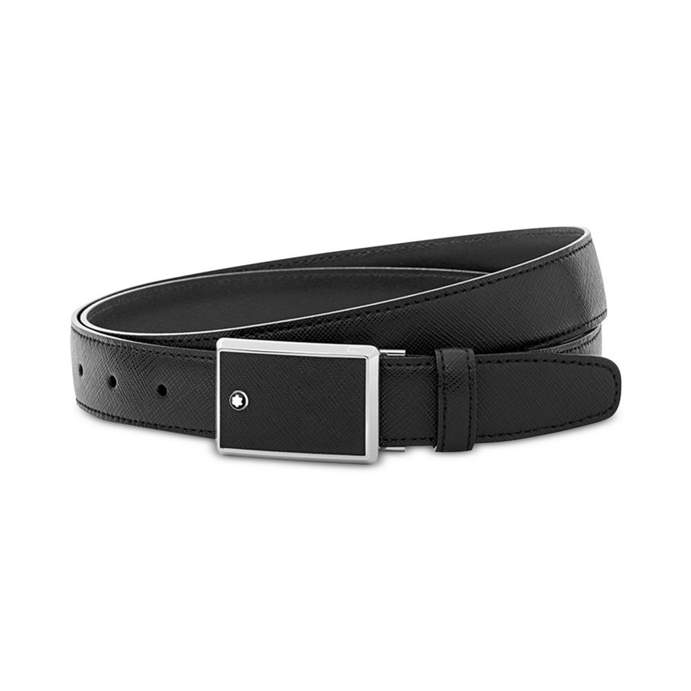 Men's Rectangular Framed Black Saffiano Printed Leather & Stainless Steel Plate Buckle Belt 114421商品第1张图片规格展示