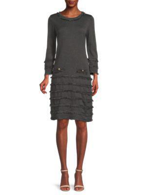 商品Karl Lagerfeld Paris|Fringe Button Sweater Dress,价格¥223-¥446,第1张图片