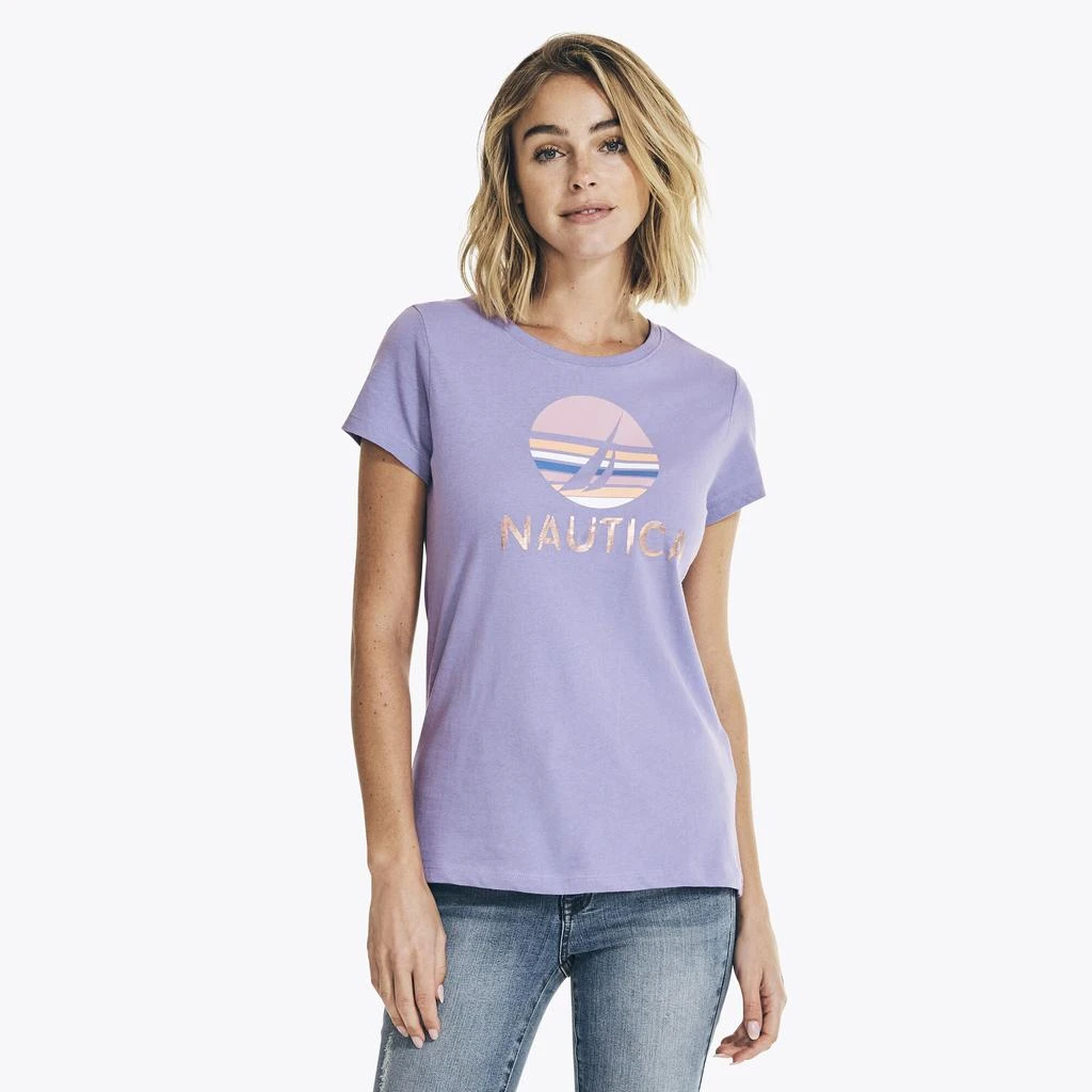 商品Nautica|Nautica Womens Metallic Foil Graphic T-Shirt,价格¥49,第2张图片详细描述