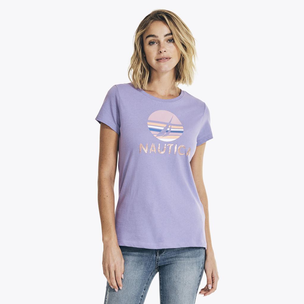 商品Nautica|Nautica Womens Metallic Foil Graphic T-Shirt,价格¥97,第1张图片