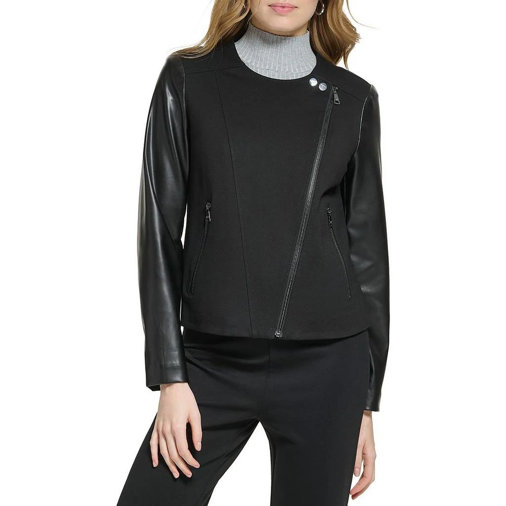 商品DKNY|Womens Faux Leather Collarless Motorcycle Jacket,价格¥304,第1张图片