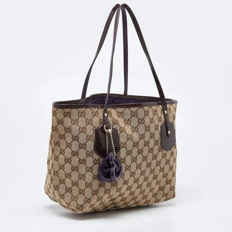 商品[二手商品] Gucci|Gucci Beige/Brown GG Canvas and Patent Leather Small Jolie Web Charms Tote,价格¥3990,第3张图片详细描述