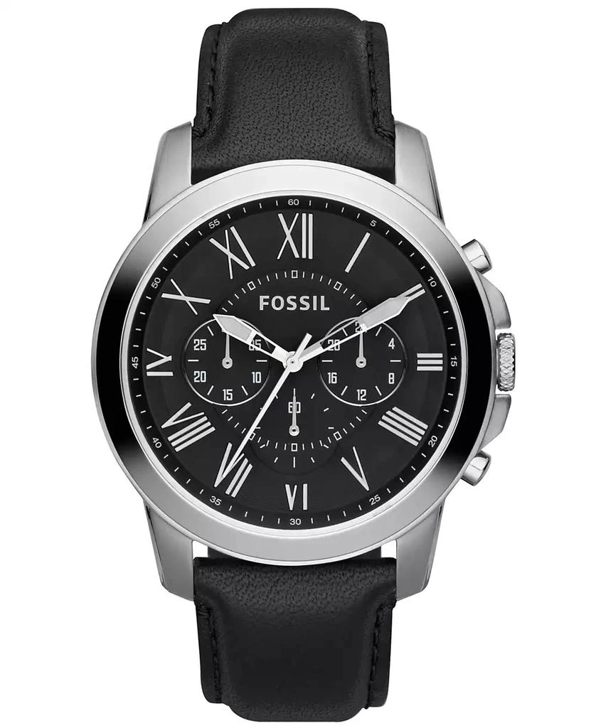 商品Fossil|Men's Chronograph Grant Black Leather Strap Watch 44mm FS4812,价格¥1212,第1张图片